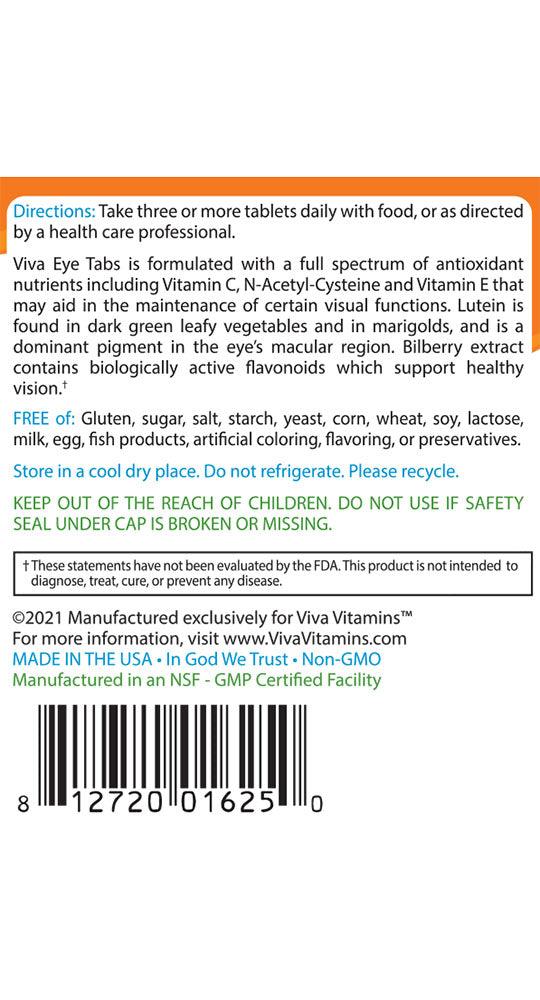 Eye Tabs (90 tabs) – Viva Vitamins Supplements